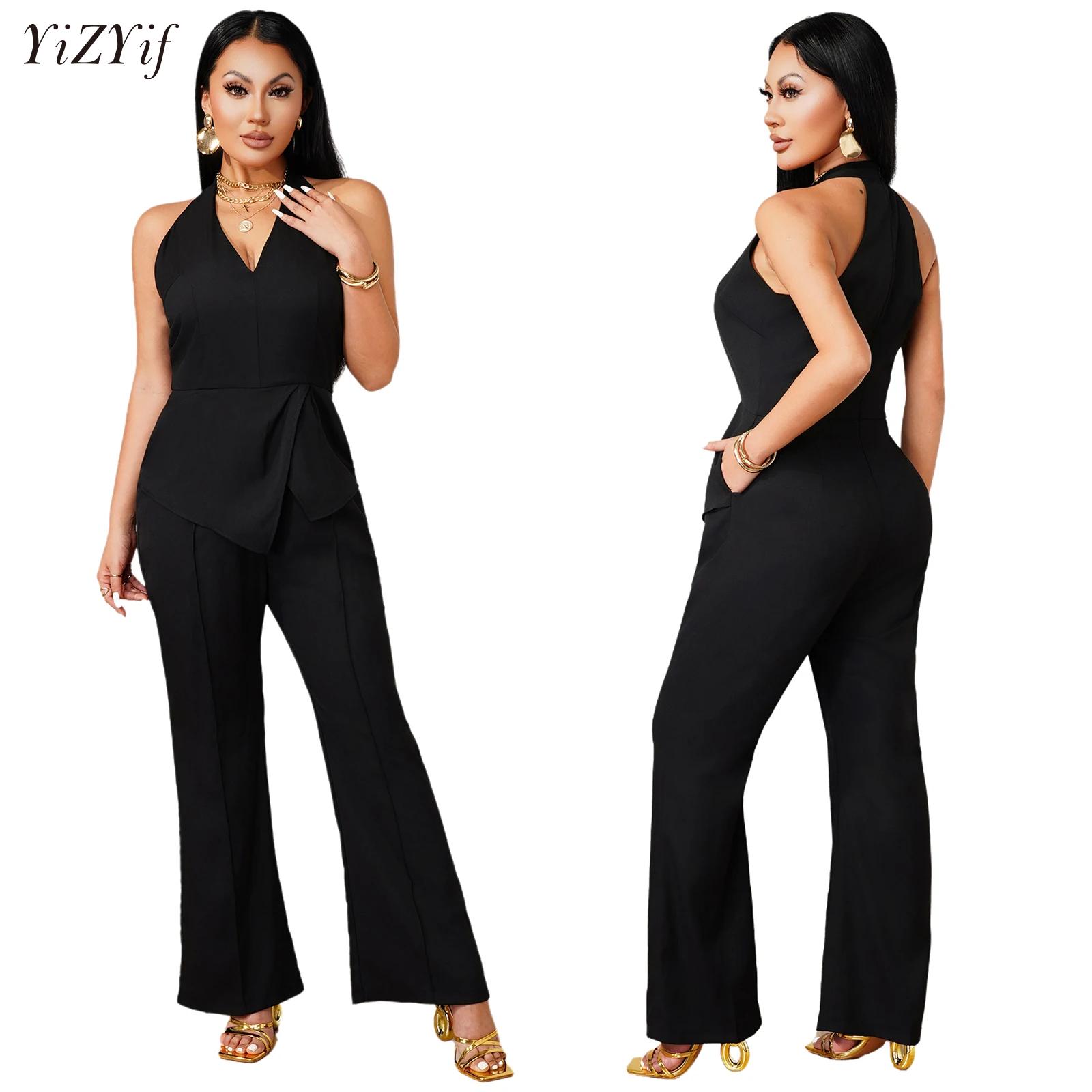 Women'S Formal Wear With Pants - Tuta Senza Maniche con Scollo a